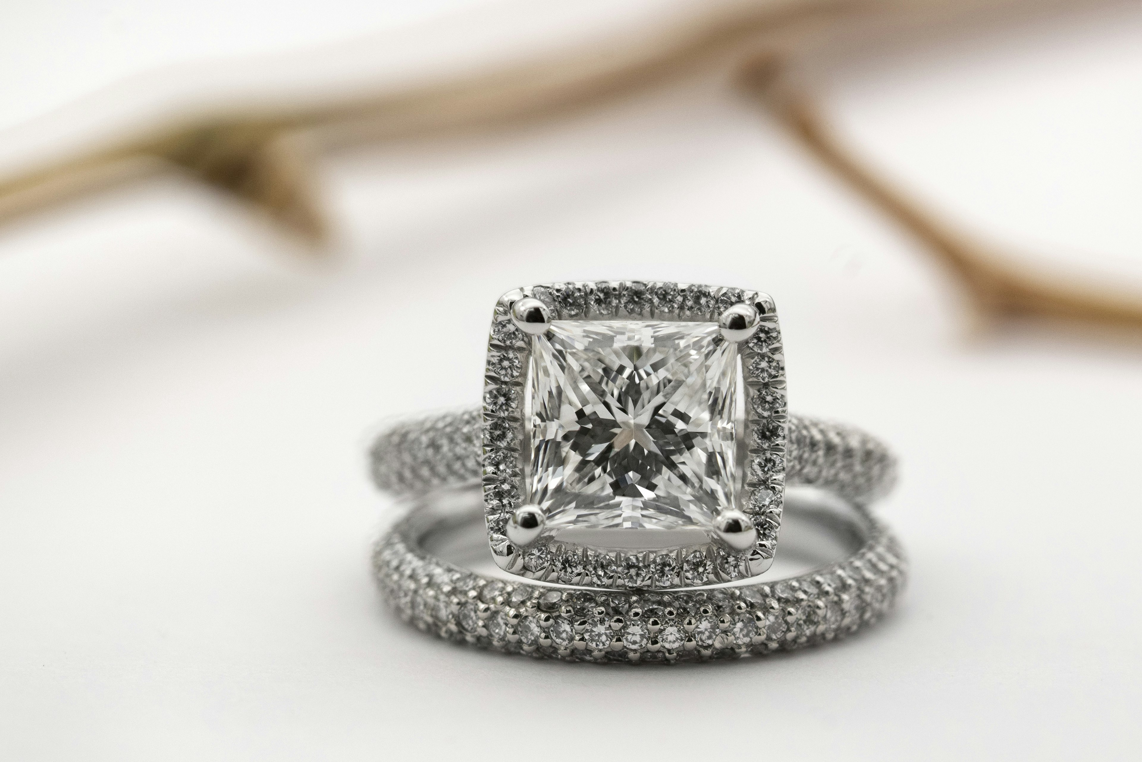 A custom cushion-cut diamond halo ring made at Saleh Jewelers